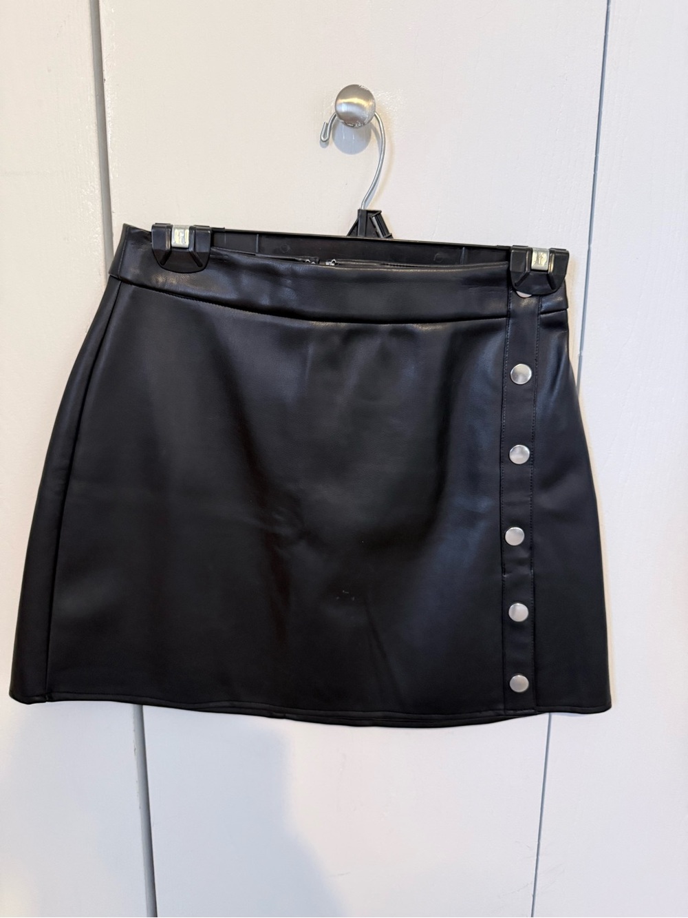 Bar III Black Faux Leather Mini Skirt with Silver Buttons